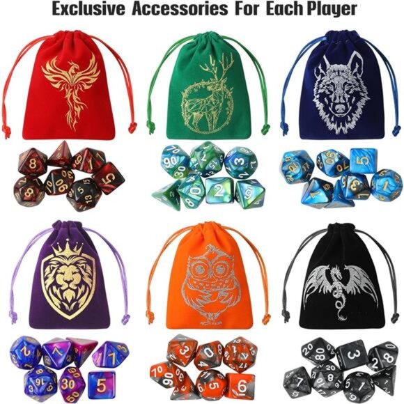 DND Dice Set, 42 Pcs polyhedral dice Set with 6 Colorful Animal Pattern Bag - Picture 2 of 8